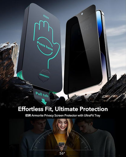 ESR 3 Pack 9H+ Glass for iPhone 14 Pro Max Privacy Screen Protector, [Military Grade Shatterproof & Longest Durable] Armorite Anti-spy Tempered Glass with UltraFit Tray