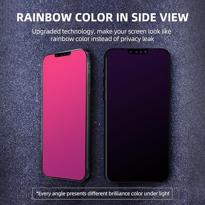 EGKimBa compatible with iPhone 14 Plus or iPhone 13 Pro Max Privacy Screen Protector, 6.7 inch Gradient Colorful Electroplated Anti-Spy Anti-Blue Light Easy Installation Tempered Glass