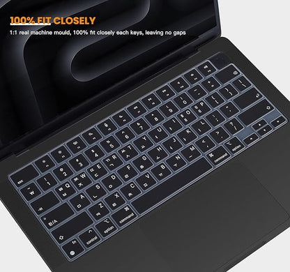 Korean Silicone Keyboard Cover Skin for 2024 2023 14.2 inch Apple MacBook Pro 14 A3112 A3401 A3185 A2992 A2918 A2442 A2779/Pro 16 A3403 A3186 A2991 A2485 A2780 with M4 M3 M2 M1 Pro Max Chip - Black
