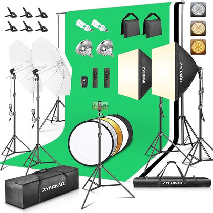 Photography Lighting kit with Backdrops, 8.5x10ft Backdrop Stands, Zyernar LED Bulbs Umbrella Softbox Continuous Lighting, Photo Studio Equipment for Video Shoot