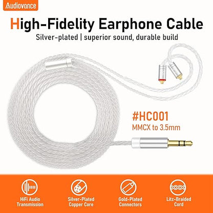Premium HiFi IEM Cable - Silver-Plated 3.5mm to MMCX Cord, Lossless-Sound in-Ear Monitor Cables for Vibes 201/202, Shure SE215/315/425/535/846-Silver (HC001)
