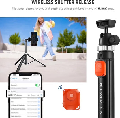 NEEWER Phone Tripod for Camera with Cell Phone Holder & Remote, 62.9" All Metal Selfie Stick Travel Vlog Video Recording Portable Stand Compatible with iPhone Canon Sony Nikon, Cleaning Cloth, TS05