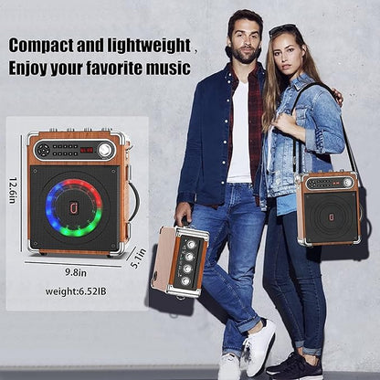 Bluetooth Speaker with Two Wireless Microphones, Outdoor Speaker with Subwoofer/Tweeter, Portable PA Speaker System with Remote Control, Discol Lights, FM, REC for Home, Party