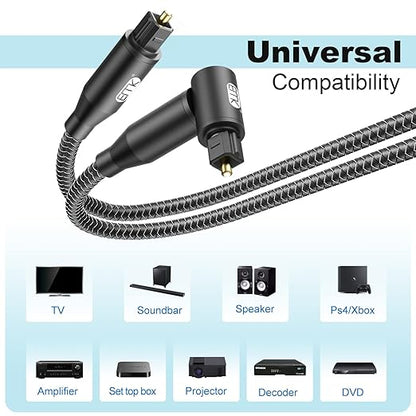 EMK 90 Degree Right Angle Optical Audio Cable [5ft/1.5M] - 360° Rotatable Digital Toslink SPDIF Cable for Soundbar to TV, Home Theater - Black Fiber Optic Cable with Angled Connector