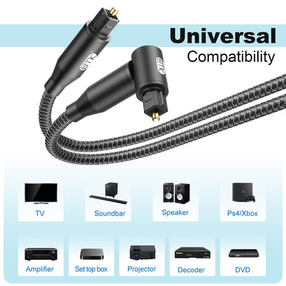 EMK 90 Degree Right Angle Optical Audio Cable [24ft/7.6M] - 360° Rotatable Digital Toslink SPDIF Cable for Soundbar to TV, Home Theater - Black Fiber Optic Cable with Angled Connector