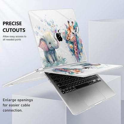 Case for MacBook Air 15 Inch 2025 2024 2023 Release M4 A3241 M3 A3114 M2 A2941, Hard Shell with Screen Protector & Keyboard Cover, Compatible with Touch ID - Elephant & Giraffe