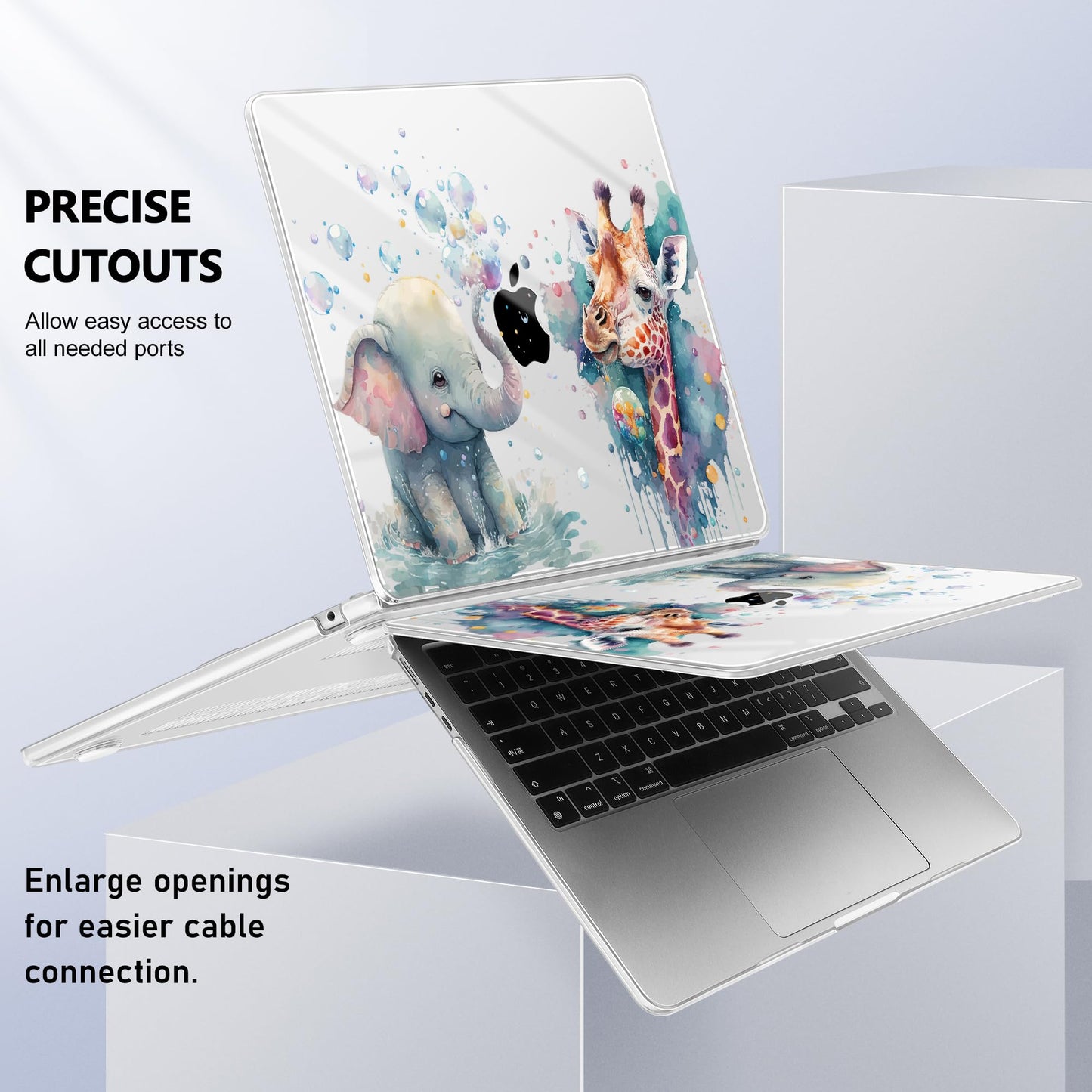 Lepeoac Case for 2026/2025/2024/2023 MacBook Air 15-inch Laptop Release M5 A3448 /M4 A3241 /M3 A3114 /M2 A2941, Stylish Protective Hard Shell Cover for MacBook Air 15.3 inch - Elephant & Giraffe