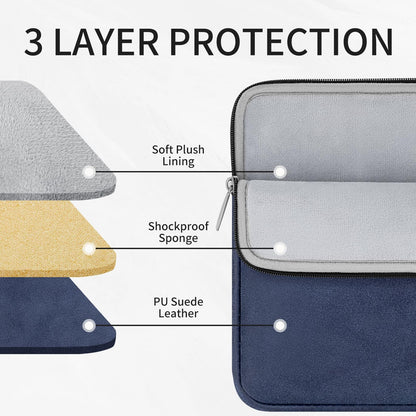 RAINYEAR 13 Inch Laptop Sleeve PU Suede Leather Case Padded Bag, Deep Blue