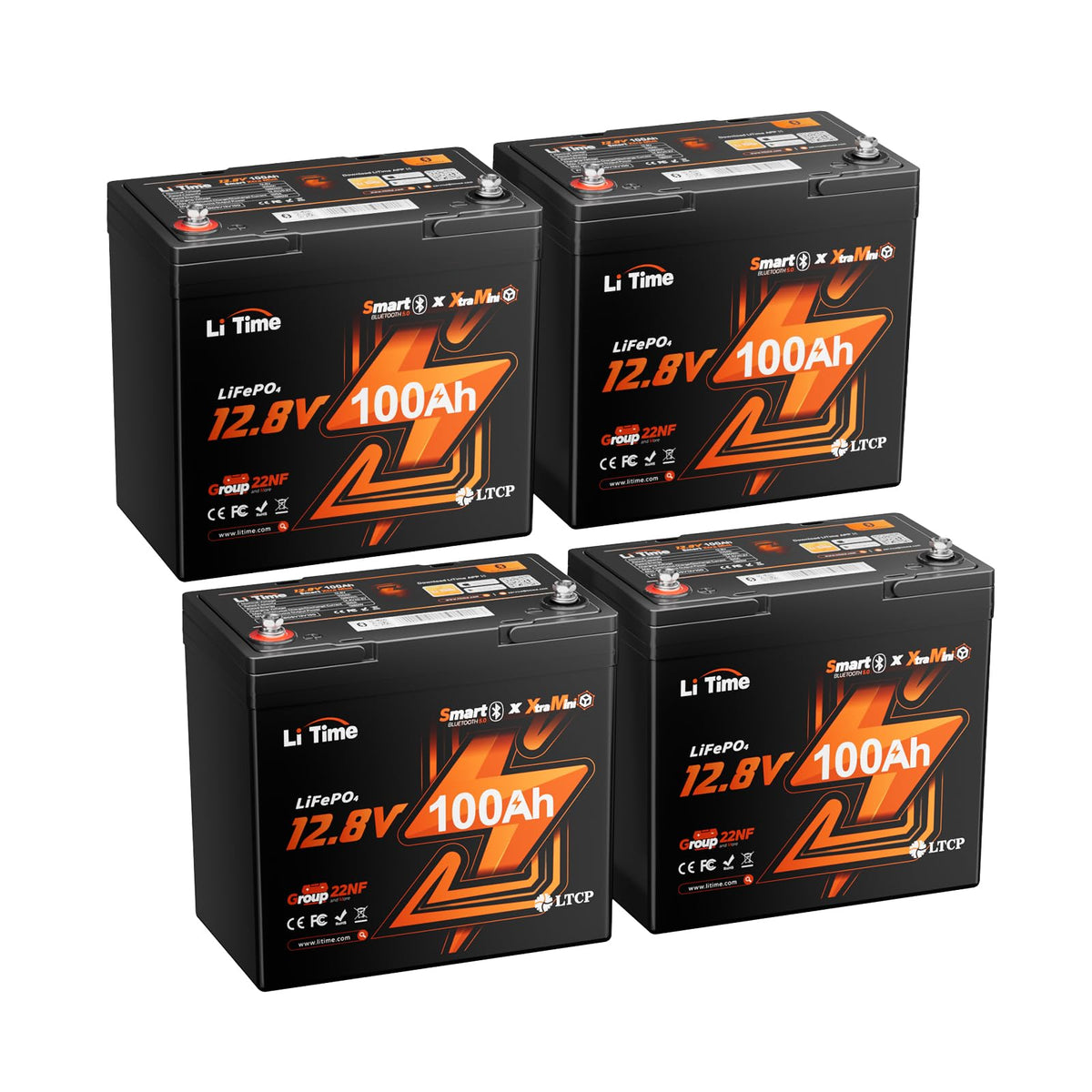 Litime 4 Packs 12V 100Ah Xtra Mini LiFePO4 Battery for RV, Camper, Boat