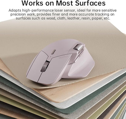 Rapoo MT760Mini Bluetooth Wireless Mouse - Bluetooth 5.0 and 2.4GHz Multi-Mode Connection, Support 4 Devices, M+ Cross Computer Technology, 11 Programmable Buttons,Pink