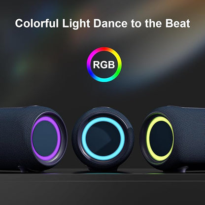 Passau Portable Bluetooth Speakers 40W Peak Loud Stereo Sound, Passive Radiators-Deep Bass, All Day Playtime, Adjustable Strap, BT5.3, IPX5 Wireless Speaker RGB Lights for Indoor Outdoor-Blue