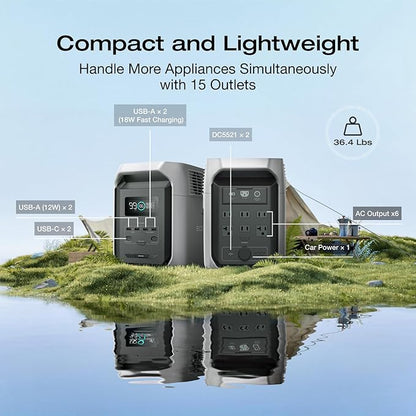 EF ECOFLOW Portable Power Station DELTA 3 1500, 1536Wh LiFePO4 Battery Power Station, 6X1800W (X-Boost 2200W) AC Outputs, Ultra-Quiet Solar Generator, Fast Charging for Home Backup Use, Camping & RVs