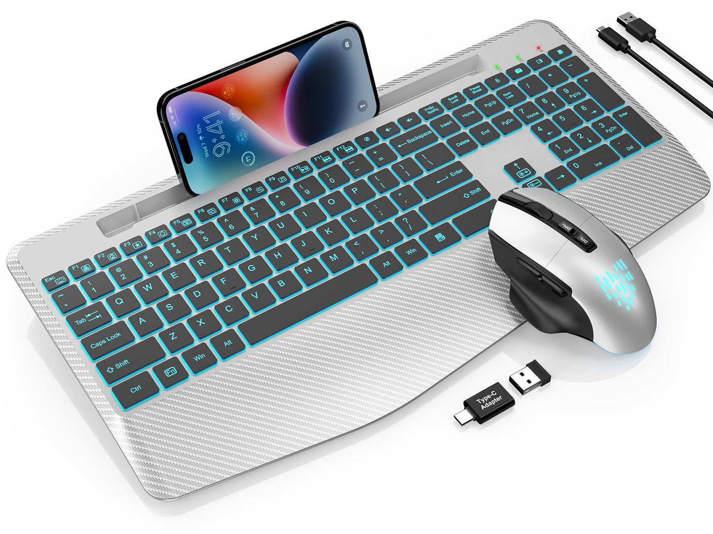 SABLUTE Wireless Keyboard and Mouse Combo, Backlit Scissor Keys, Wrist Rest