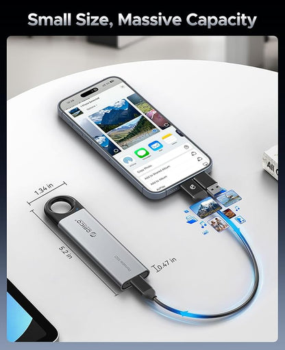 ORICO 1TB External SSD Up to 1050MB/s, Hanging Hole Design Portable Solid State Drive, USB C&A 2 in 1 Cable, Reliable Storage for Type-C Smartphone, Tablets, Laptops - C10