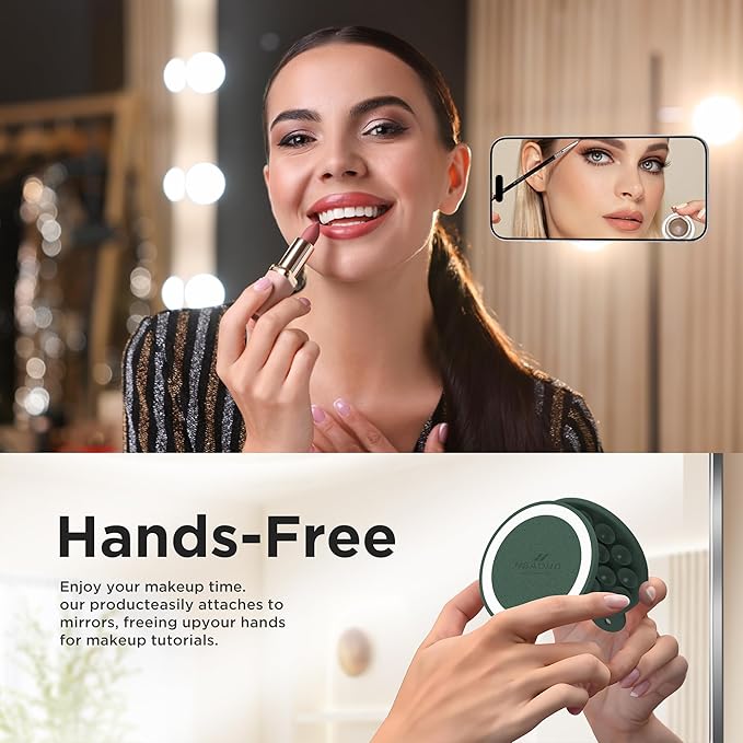 HSAOHD Magnetic Suction Cup Phone Mount, Compatible with MagSafe, Silicone Octo Cup Buddy Sticky Grip Holder for iPhone and Android, Removable Hands-Free Selfie/Video for TikTok, Alpine Green