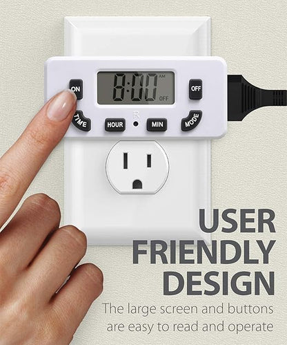 Fosmon 24 Hour Programmable Digital Timer Outlet (2 Pack), ON/Off Program, LCD Display, Mini Indoor Single Plug-in, 125V 15A for Seasonal Light, Lamp, Heater, Portable Fan, Aquarium