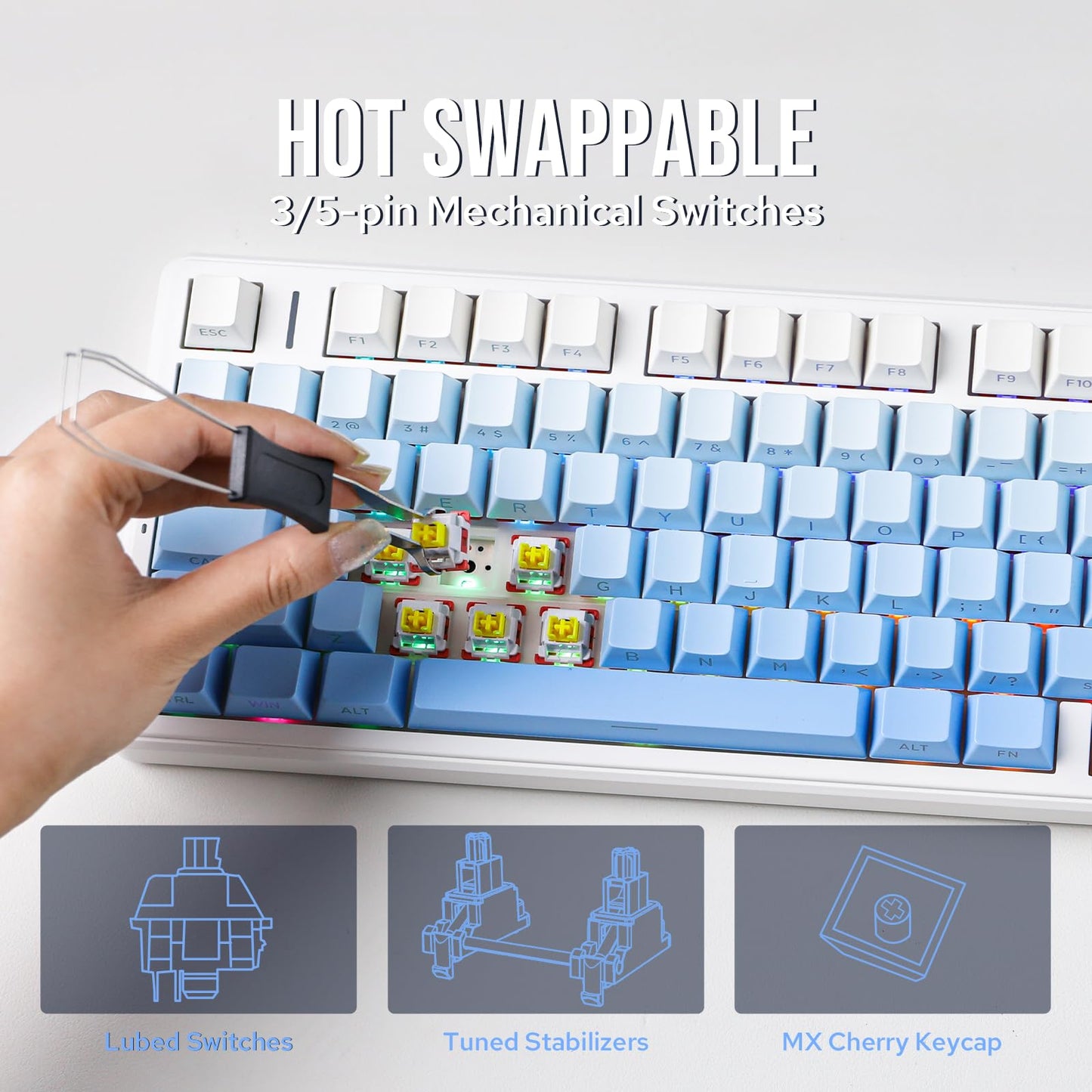EPOMAKER X Aula F99 PRO Wireless Gaming Keyboard with 8000mAh Battery, Hot Swappable Creamy Keyboard, 2.4GHz/Type-C/BT5.0, NKRO, RGB Backlit for Win/Mac/Gaming (Blue Gradient)