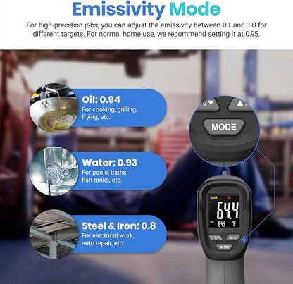 Etekcity Temperature Gun Infrared Thermometer -58°F 1130°F, Digital Laser Heat Gun for Pizza Ovens, Griddles, Meat, Refrigerators, Engines, HVAC, Kitchen & Pool Accessories