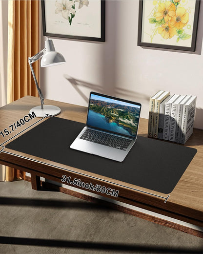 Leather Desk Pad Protector, Small Desk Mat,Office Desk mat,Computer and Laptop Mat, Non-Slip PU Leather Desk Blotter, Desktop Protector and Cover for Keyboard and Mouse(31.5"x15.7",Black)