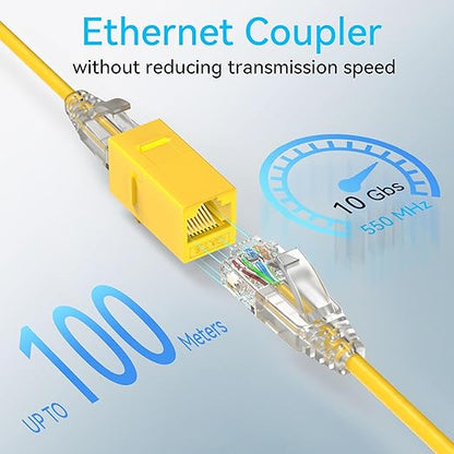 CAT6 RJ45 Keystone Coupler (24 Pack), Cat6 Keystone Jack Female to Female, Cat 6 Inline Keystone Jacks for Wall Plate & Patch Panel, RJ45 Ethernet Coupler Yellow