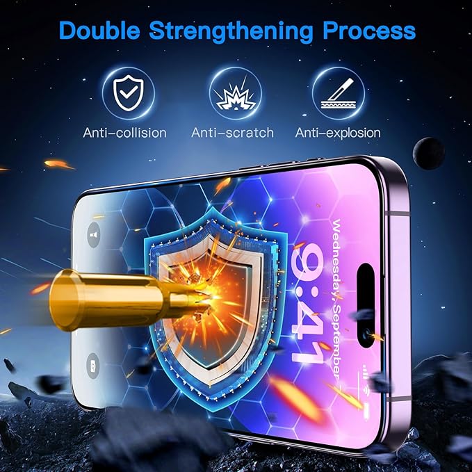 Uyiton Anti-Blue Light for iPhone 14 Pro Screen Protector - Unbreak-Glass Easy to Install Full Coverage Case Friendly Scratch Resistance 9H Tempered Glass Screen Protector for iPhone 14 Pro, 2 Pack