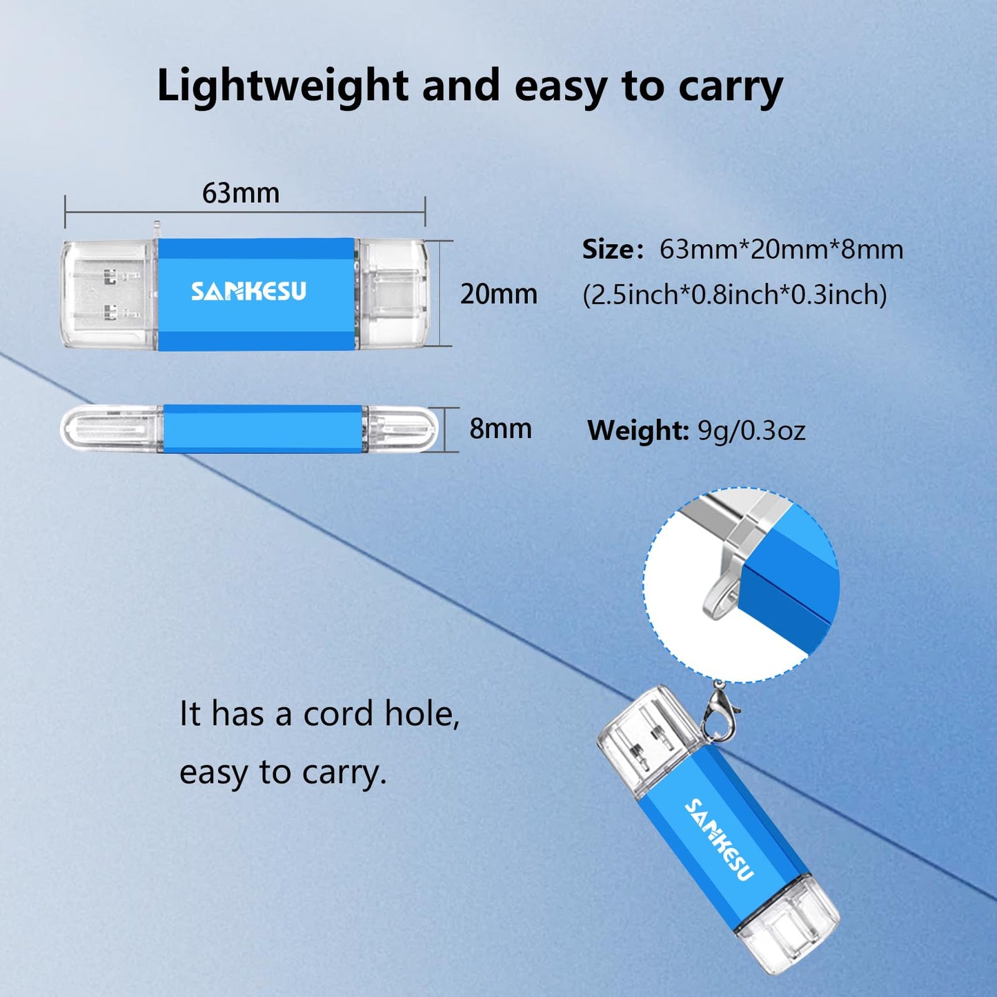 SANKESU 512GB USB C Flash Drive 2 in 1 OTG USB 3.0,USB-A & Type-C Thumb Stick, Dual Memory Sticks Compatible with PC Laptop Type C Cell Phone and Tablet (Blue)