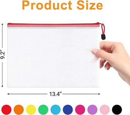 100Pack Mesh Zipper Pouch Bags, Waterproof A4 Letter Size Document Zipper Pouches for Storage, Teacher School, Toys, Puzzle, Office, 10 Colors
