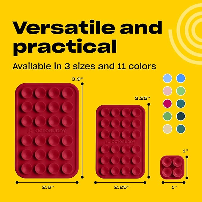Classic - Silicone Suction Phone Case Adhesive Mount - Hands-Free, Strong Grip Holder for Selfies & Videos - iPhone & Android Compatible - 2.25″ x 3.25″, RED
