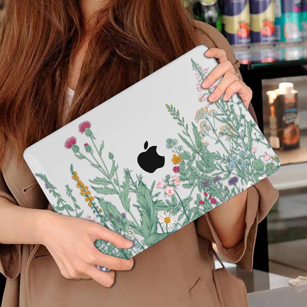 LCMOCICO for MacBook Air 13 Case M5 M4 M3 M2 2026-2022,Green Plants Flowers