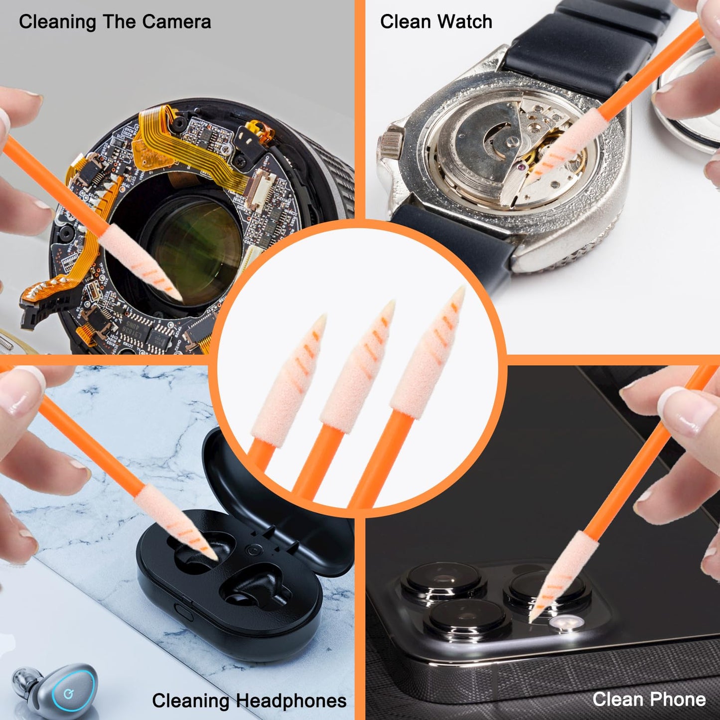 wellgler Wellgler's Foam Cleaning Swabs, Multi-Purpose Cleanroom Foam Tip Cleaning Swab Kitip Cleaning Swab Kit (orange100)