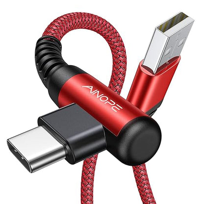 AINOPE 2-Pack USB C Cord 3.1A Fast Charge, [6.6ft+6.6ft] Type C Charging Cable Right Angle, Resistant Nylon Braided USB to USB C Cable Compatible Galaxy S10 S9 S8 Plus S21, LG V30,V20,G6