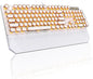 MageGee Typewriter Mechanical Gaming Keyboard, Retro Gold Punk Round Keycaps LED Backlit Wired Keyboards for Laptop MAC PC Gamer, with Magnetic Wrist Rest - Blue Switch