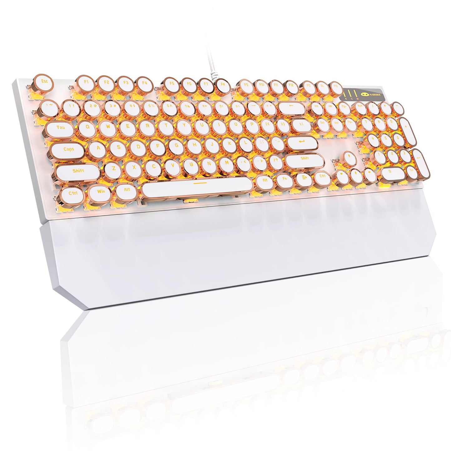 MageGee Typewriter Mechanical Gaming Keyboard, Retro Gold Punk Round Keycaps LED Backlit Wired Keyboards for Laptop MAC PC Gamer, with Magnetic Wrist Rest - Blue Switch