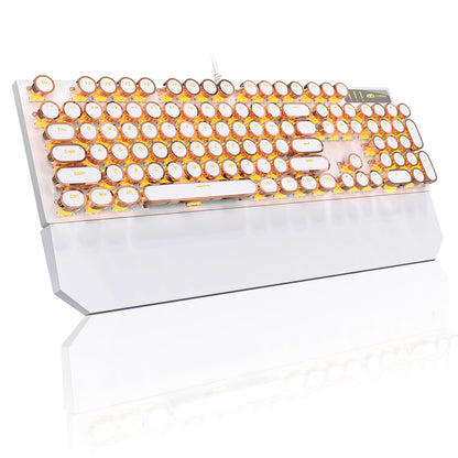 MageGee Typewriter Mechanical Gaming Keyboard, Retro Gold Punk Round Keycaps LED Backlit Wired Keyboards for Laptop MAC PC Gamer, with Magnetic Wrist Rest - Blue Switch