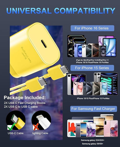 Phone 15 Charger 10FT USB C to C Fast Charging Cord,30w USB C Phone 15 Pro Max Fast Charger Block for Phone 15/15 Pro Max/15 Pro/15 Plus/Pro 12.9/11 inch,S24 Ultra Plus,Yellow