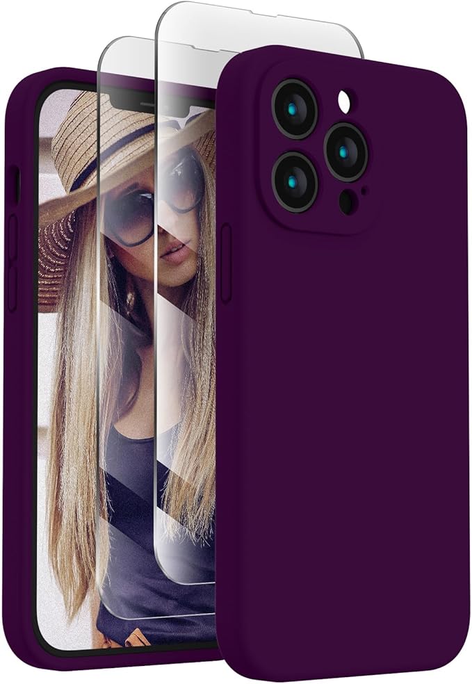 FireNova Designed for iPhone 13 Pro Max Case, Silicone [Camera Protection] Phone Case with [2 Screen Protectors], Soft Anti-Scratch Microfiber Lining Inside, 6.7 inch, Wine Red