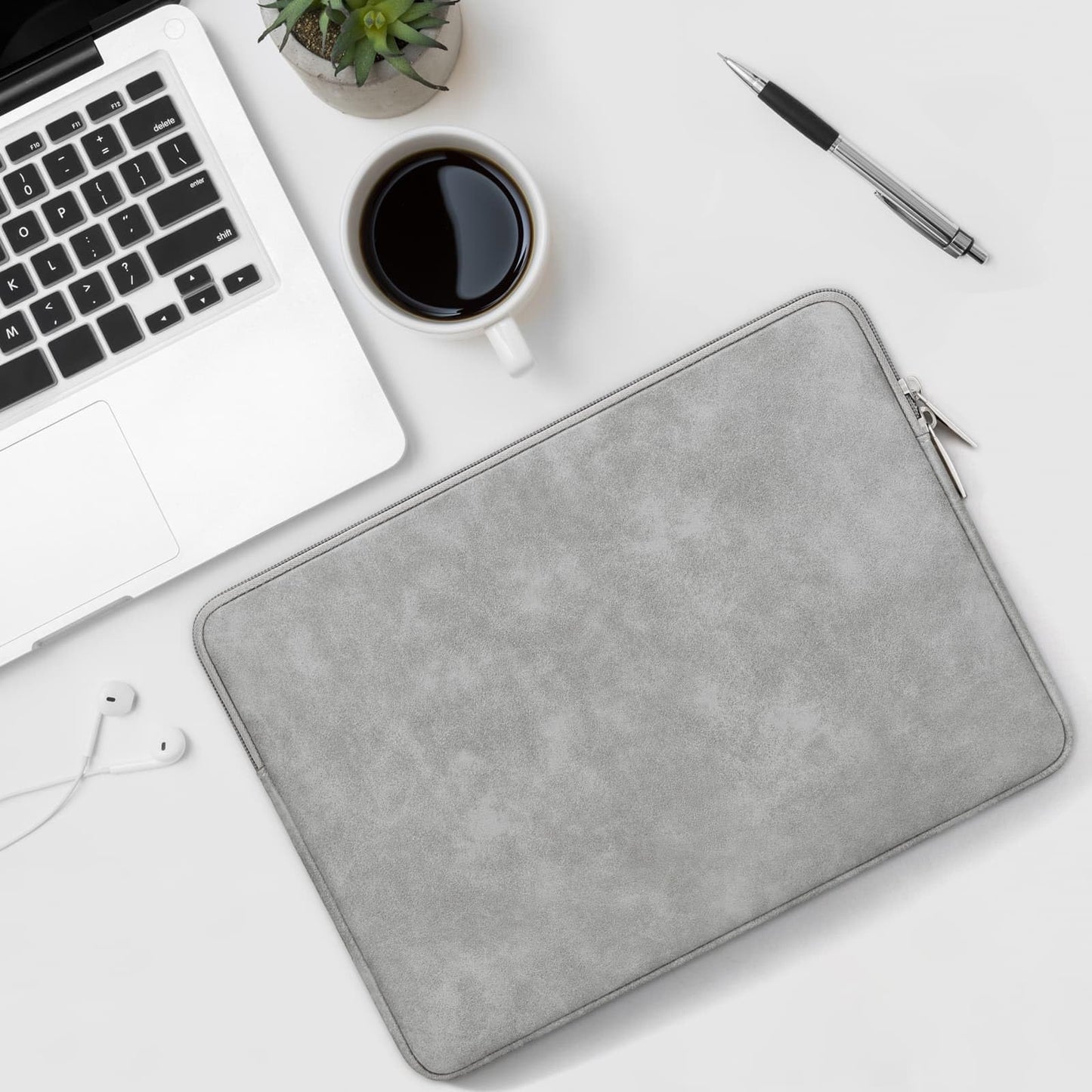 RAINYEAR 11 Inch Laptop Sleeve PU Suede Leather Case Padded Cover, Gray