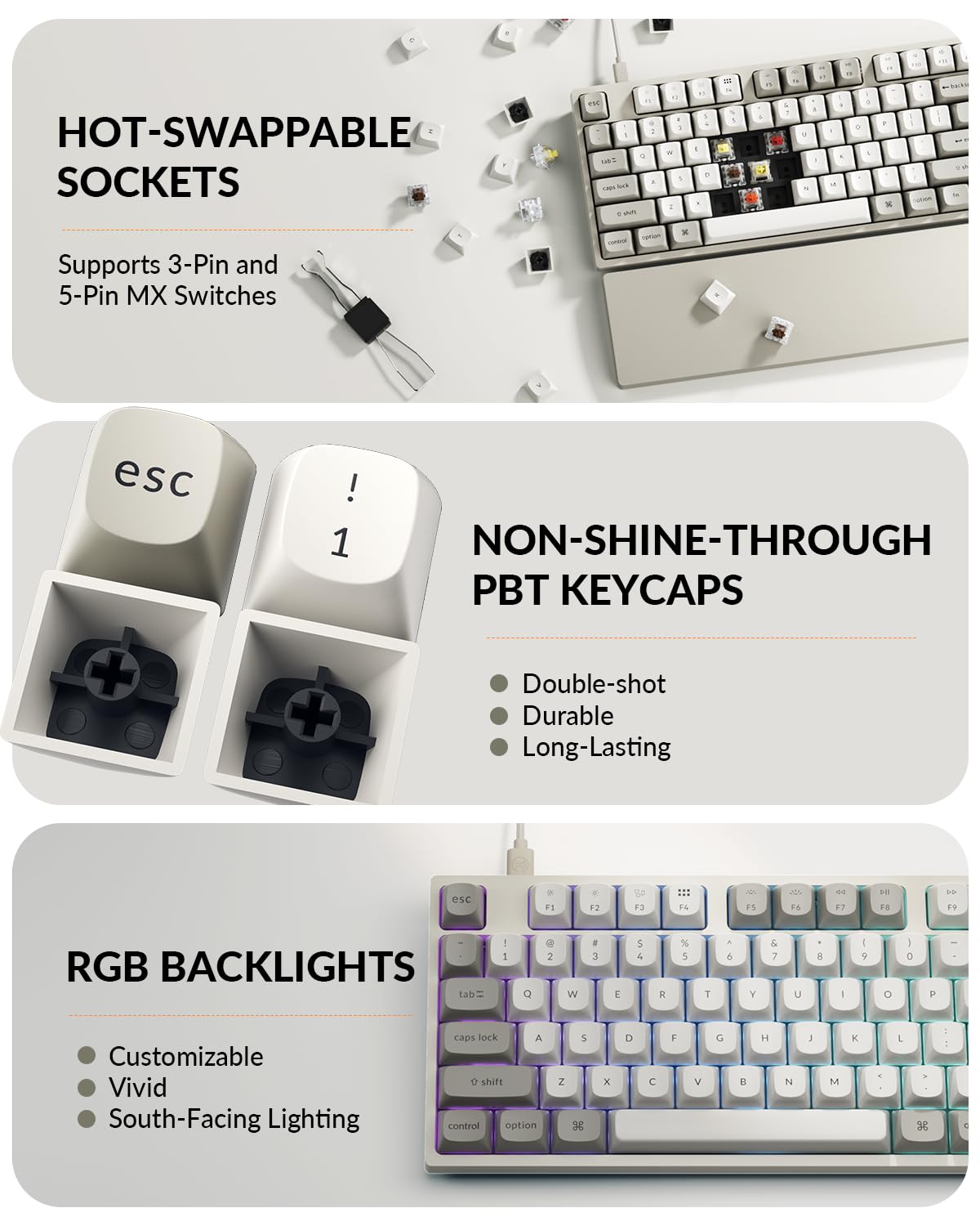 Keychron C2 Pro Wired Mechanical Keyboard with 8K Hz Polling Rate, Full Size Custom RGB Backlit Hot-Swappable, Non-Shine Through PBT Keycaps Compatible with Mac Windows Linux