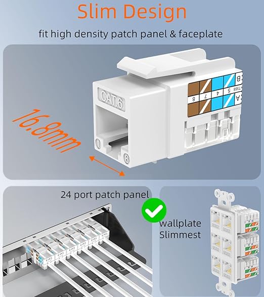 Rapink RJ45 Keystone Jack Cat6 10G Support, Keystone Jacks UTP 50 Pack for Wall Plate and Patch Panel, Rj45 Keystone 90 Degree White Color for Cat6, Cat5e, Cat5 Cabling