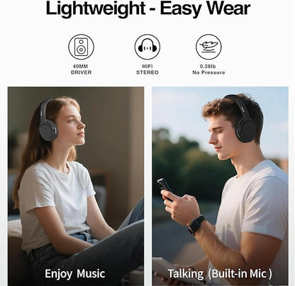 MIDOLA Bluetooth Headphones Over Ear 68H Playtime 6 EQ Wireless Headset with Microphone HiFi Stereo Foldable Lightweight Deep Bass for Travel Home Office Cellphone Black