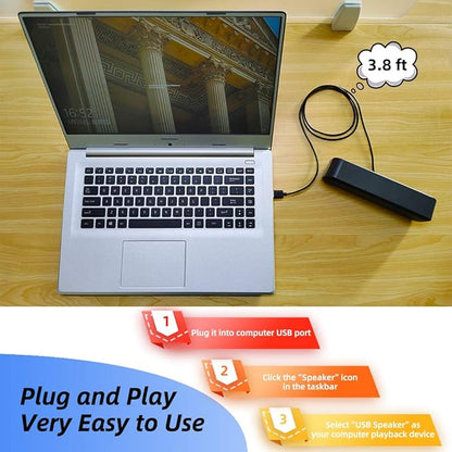 [Upgraded] USB Computer /Laptop Speaker with Stereo Sound & Enhanced Bass, Portable Mini Sound Bar for Windows PCs, Desktop Computer and Laptops