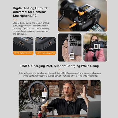 COMICA Vimo Q Four-Channel Mini Wireless Lavalier Microphone System with 4 Transmitters and 1 Receiver with Charging Case for Phone Video Recording Interview Youtubers Vloggers