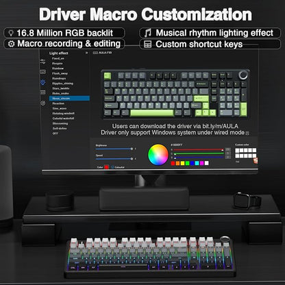 AULA F99 Pro Wireless Mechanical Keyboard with Knob,Tri-Mode BT5.0/USB-C/2.4GHz Hot Swappable Keyboard,Pre-lubed Switches,RGB Backlit PBT Keycaps Computer Gaming Keyboards (Side Printed Black)