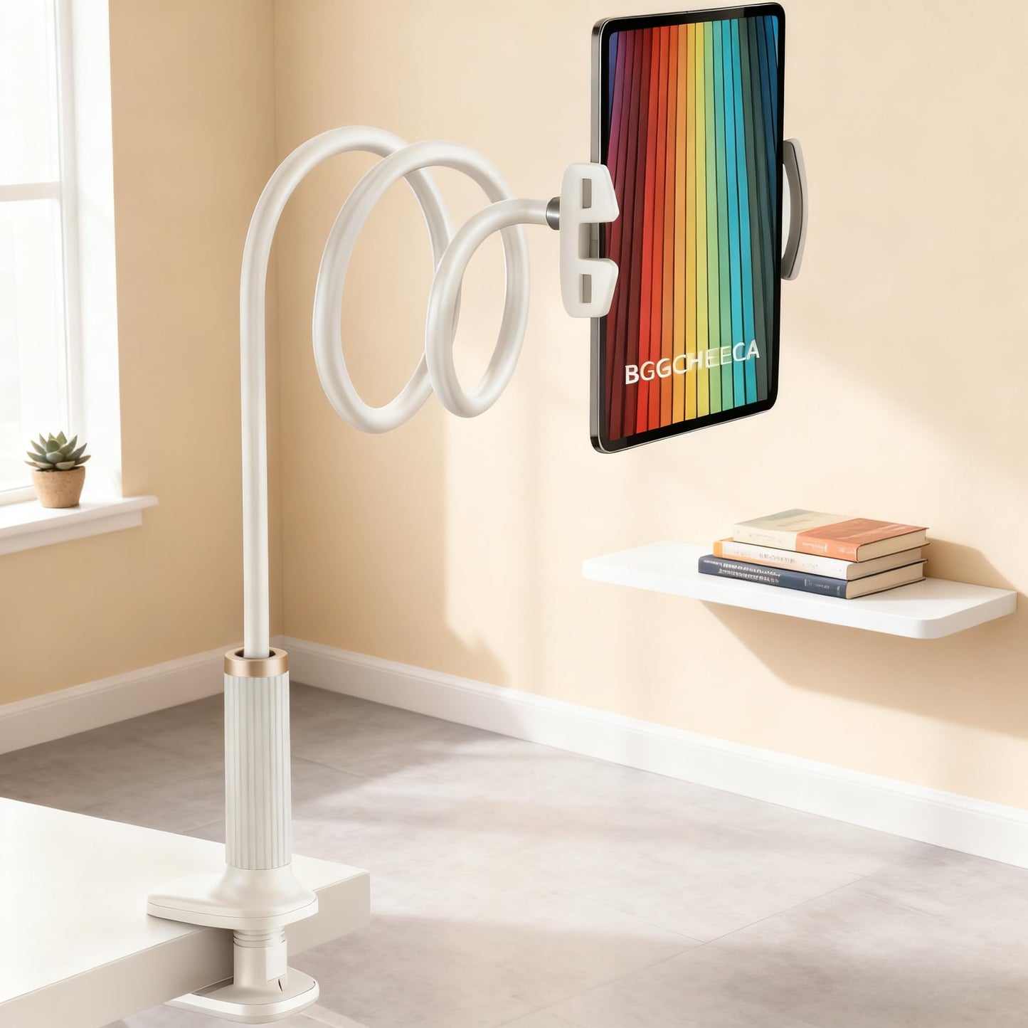 wigmoa K-MT【38.7inch/98cm】 Tablet Phone Holder Table Desk Gooseneck Mount, Mount Holder Clip with Grip Flexible Long Arm Compatible for ipad iPhone/Switch/Samsung Tabs/Kindle Fire HD K-MT (White)