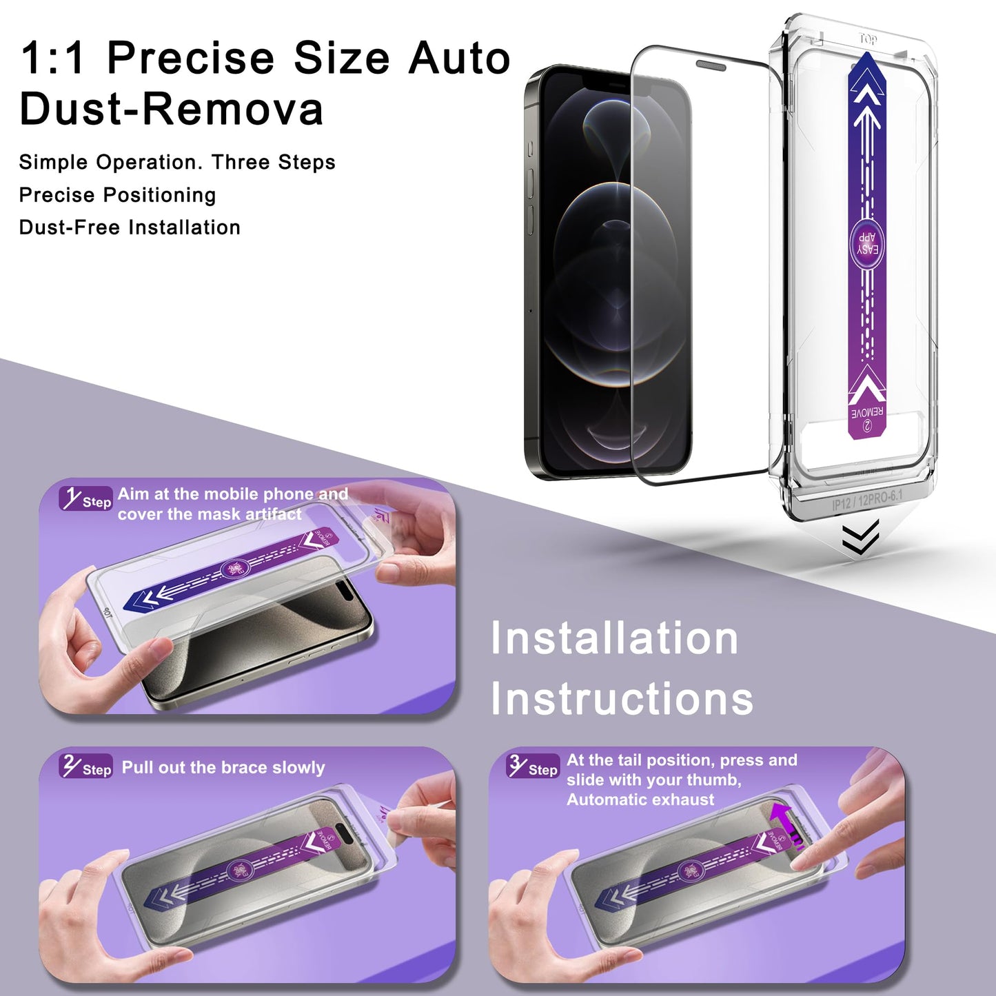 CHRYSHA 2-Pack Screen Protector Tempered Glass for iPhone 12 and iPhone 12 Pro 6.1-Inch, Auto Dust Removal, No Bubbles, High Definition Clear, Easy Installation