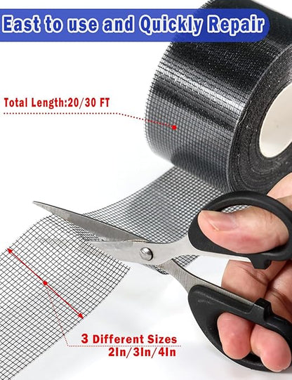 Wohohoho Window Screen Repair Tape, 3 in X 20 FT (240IN) Black Screen Patch Repair Kit, 3-Layer Strong Adhesive Invisible Screen Tape Mesh Repair for Windows, Doors Garage Mosquito Net Magnetic Screen