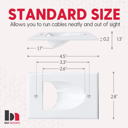 1 Pack Wall Plate Cable Pass Through with Bracket - In Wall Cable Management Kit - Recessed Cable Wall Plate Pair with Single Gang Low Voltage Mounting Bracket - Decorator Cover for Low Voltage Cables
