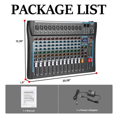SIKUING 12 Channel Audio Interfacer Sound Board Mixer DJ Mixer 16-Bit DSP Effect USB Audio Mixer +48V Phantom Power Bluetooth Mixer for Karaoke Studio Streaming Recording,Live Streaming