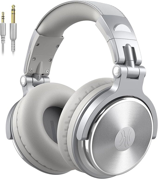 OneOdio Wired Over Ear Headphones Studio Monitor & Mixing DJ Stereo Headsets with 50mm Neodymium Drivers and 1/4 to 3.5mm Jack for AMP Computer Recording Podcast Keyboard Guitar Laptop - Silver