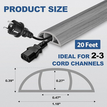 Floor Cord Cover for Wires on Floor Self Adhesive Cord Hider Floor Cable Management Wire Covers for Cords Protector Prevent Cable Trips Cord Cavity W 0.47" x H 0.27", Gray Wood, 20Ft